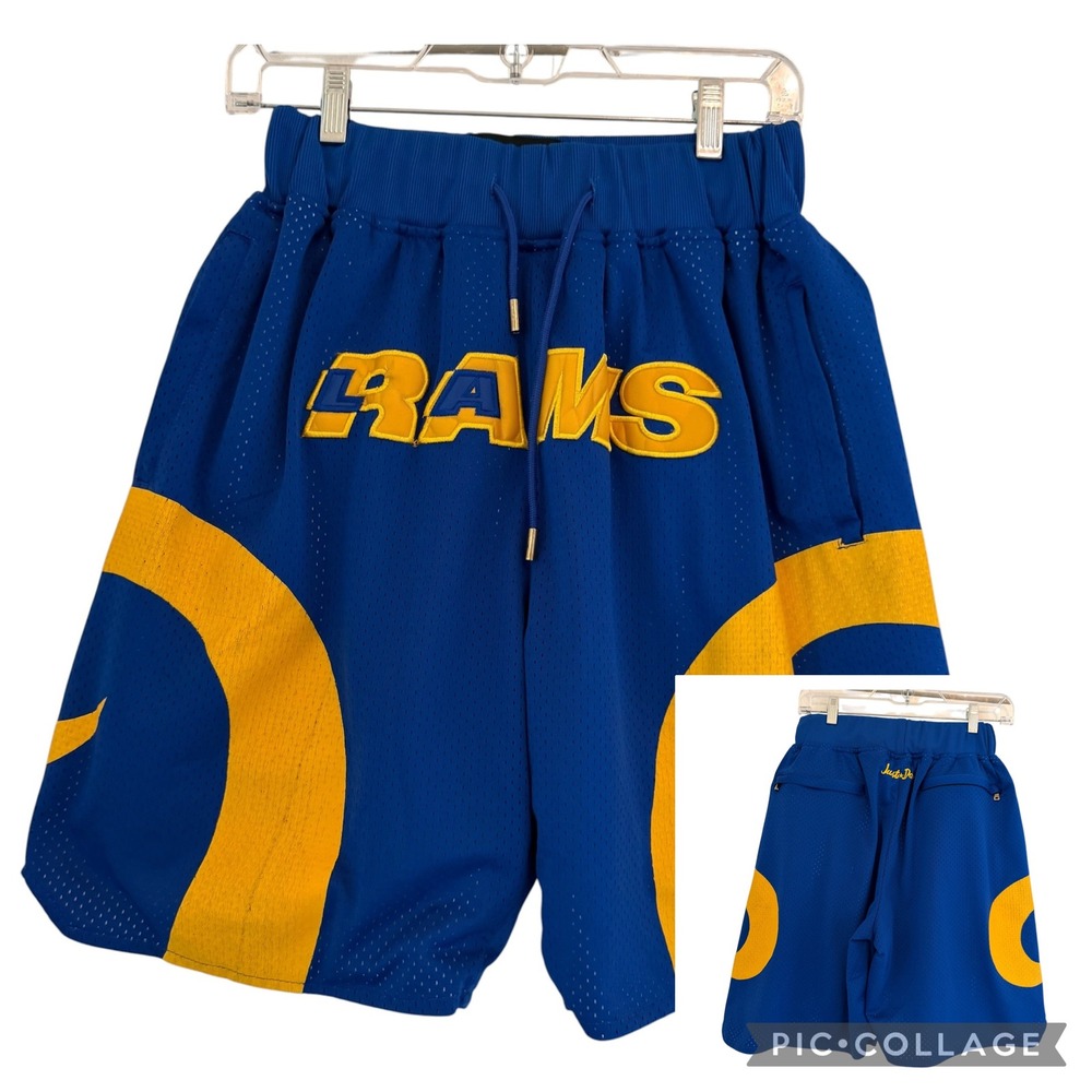 Just Don VTG Los Angeles Rams Mesh Basketball Shorts Blue‎ Yellow Mens Large NFL